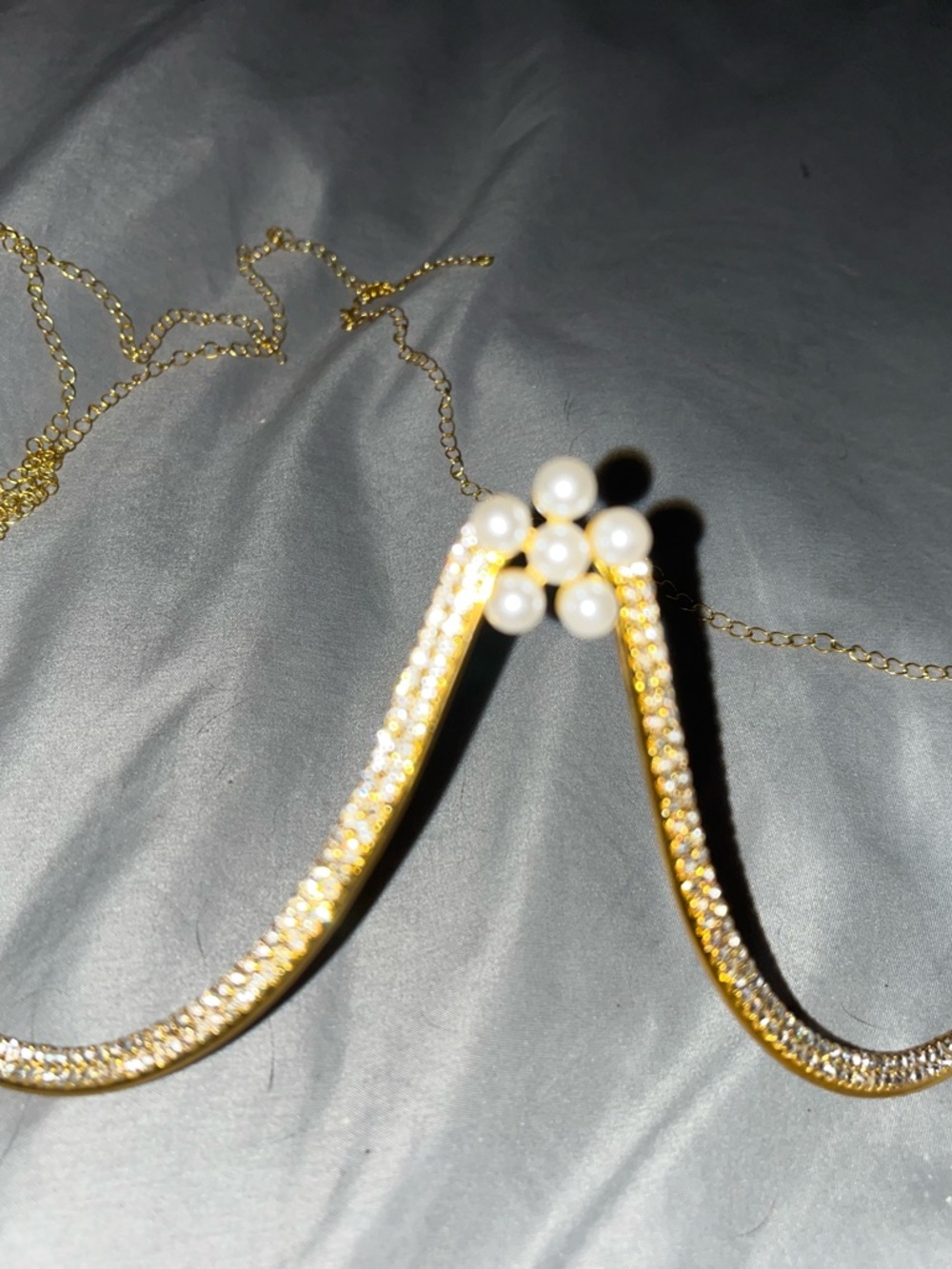 Gold Pearl & Crystal Choker under bust body jewelry